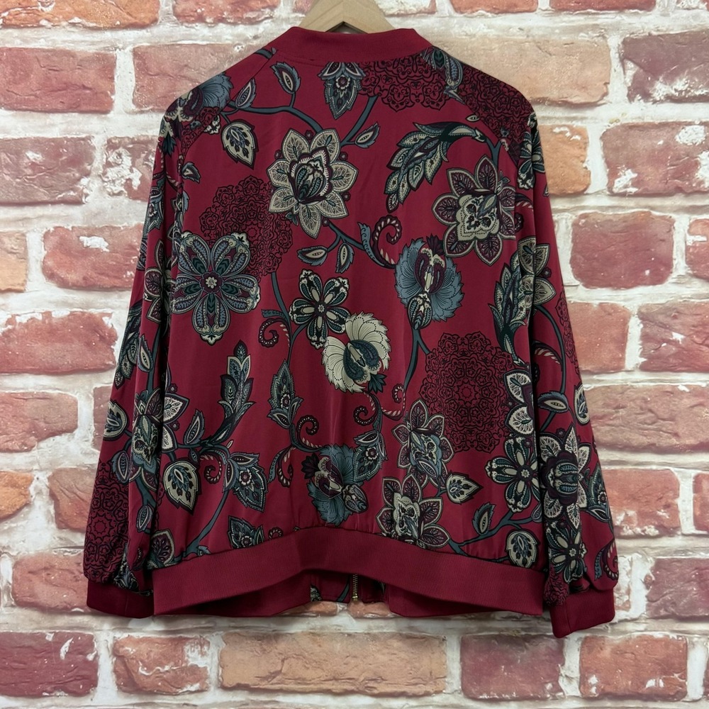 Susan Graver Jacket Women's 1X Dark Red Multicolor Boho Floral Casual Zip Up - Picture 4 of 9